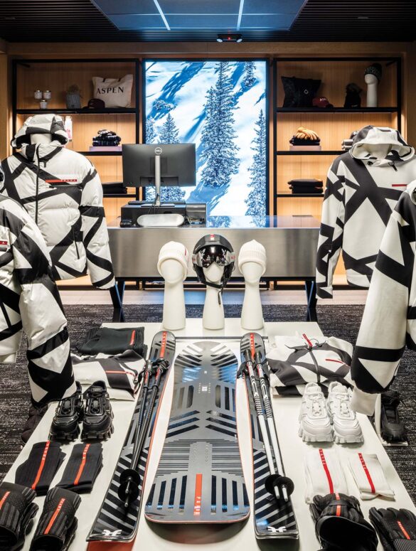 The ASPENX concept store, located in Aspen’s Gondola Plaza, is a gateway to bespoke skiwear, rental equipment, and elevated food and wine experiences both on and off mountain.