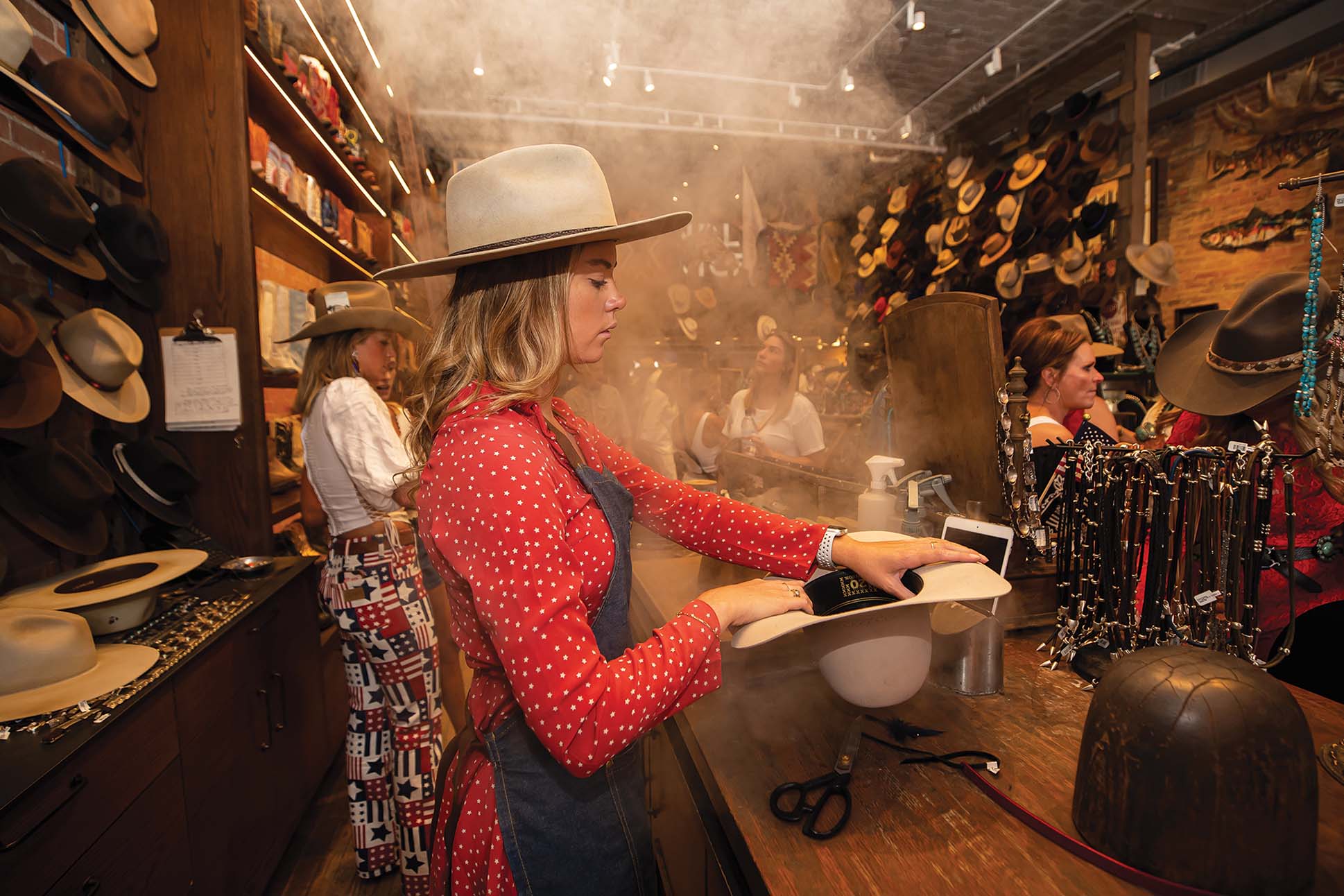 Shopping for a custom hat at Kemo Sabe’s lively retail store on Galena Street is a quintessential Aspen experience.