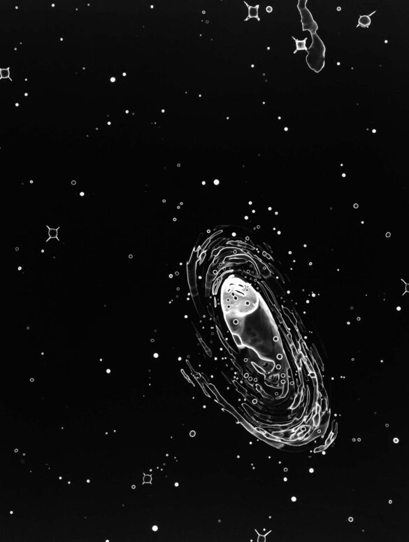 a black and white image of a galaxy