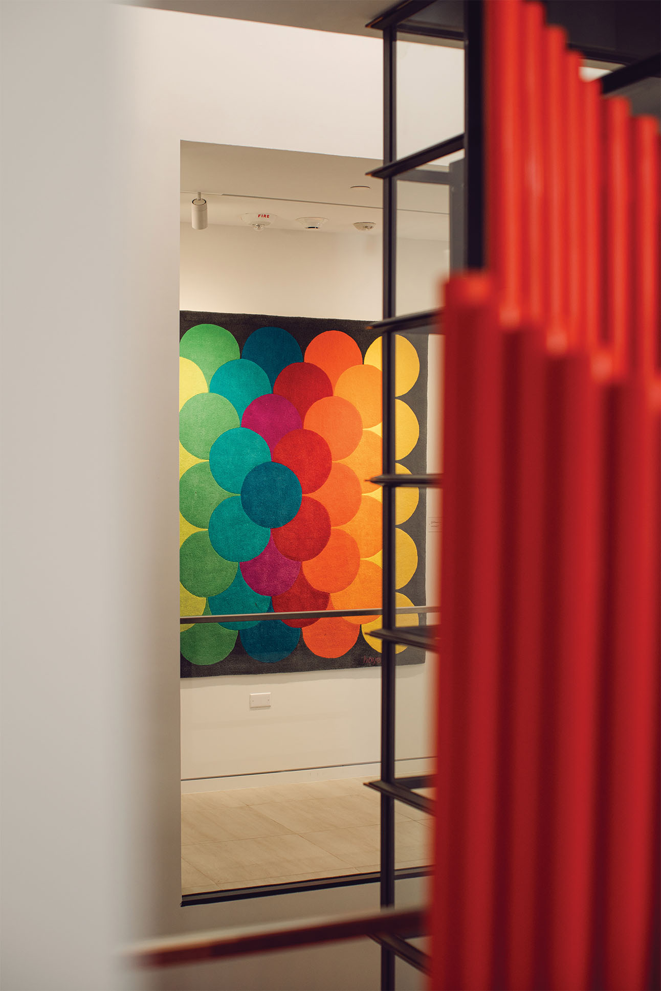 canvas with overlapping circles in different colors, artwork using bauhaus design