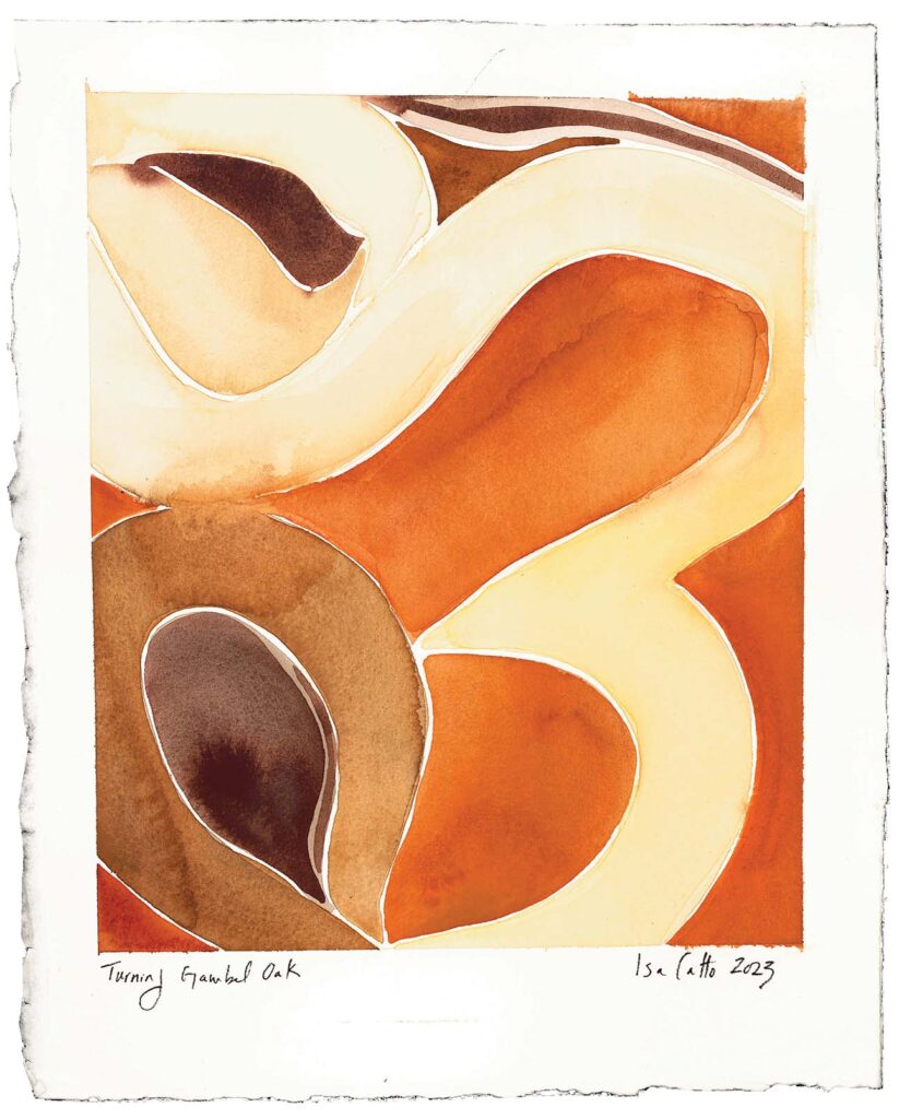 Abstract painting in hues of orange and brown.